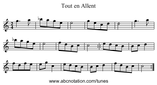 Tout en Allent - staff notation