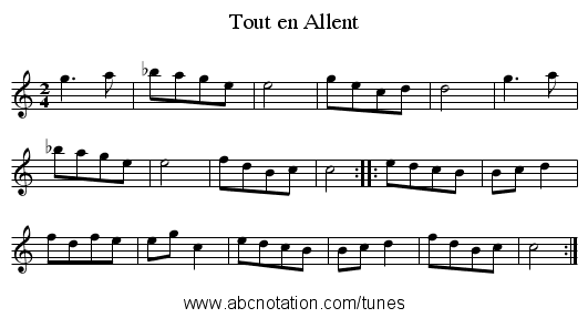 Tout en Allent - staff notation