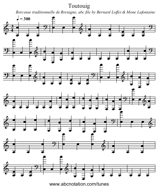 Toutouig - staff notation