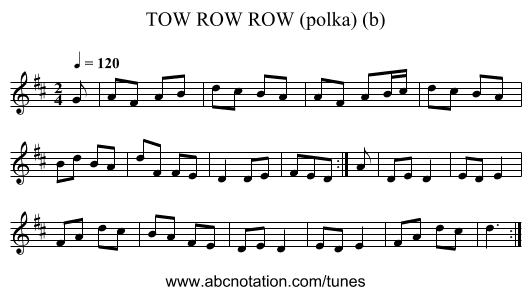 TOW ROW ROW (polka) (b) - staff notation