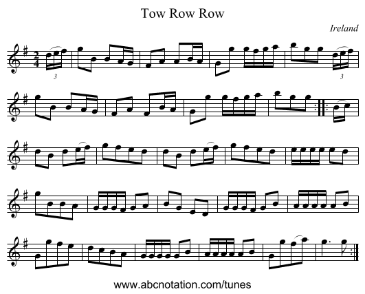 Tow Row Row - staff notation