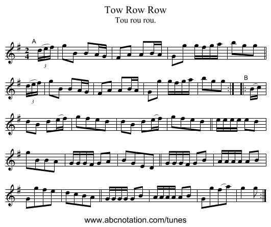 Tow Row Row - staff notation