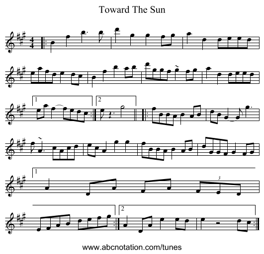 Toward The Sun - staff notation