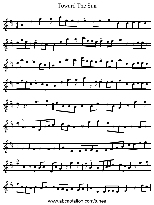 Toward The Sun - staff notation