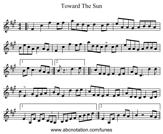 Toward The Sun - staff notation