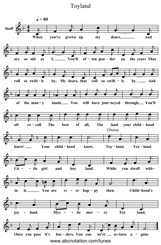 Toyland - staff notation