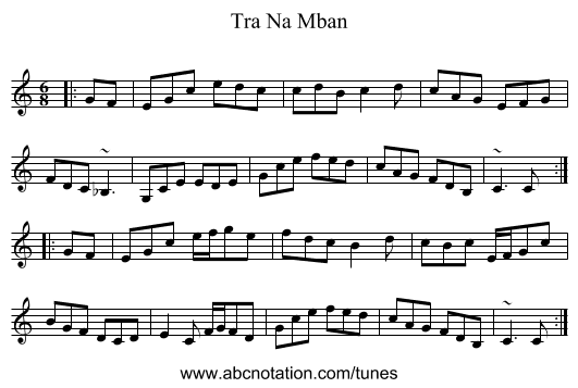 Tra Na Mban - staff notation