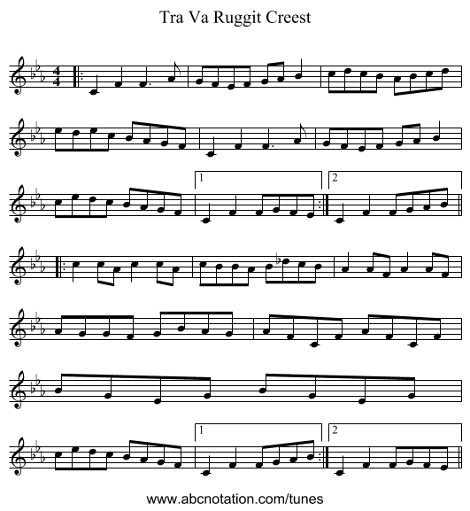 Tra Va Ruggit Creest - staff notation