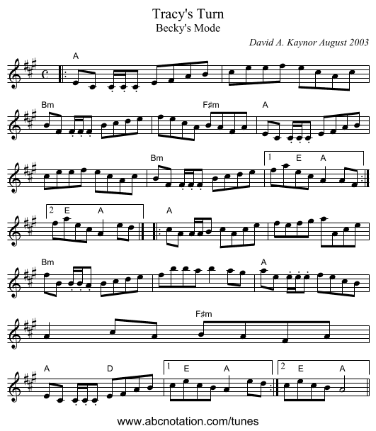 Tracy's Turn - staff notation