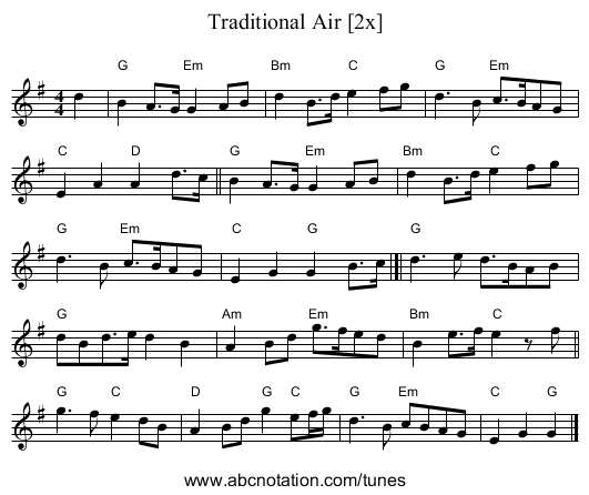 Traditional Air [2x] - staff notation