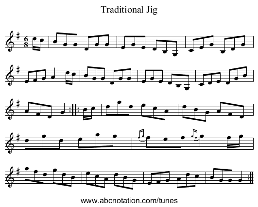 Traditional Jig - staff notation