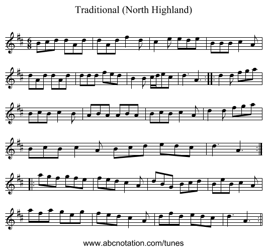 Traditional (North Highland) - staff notation