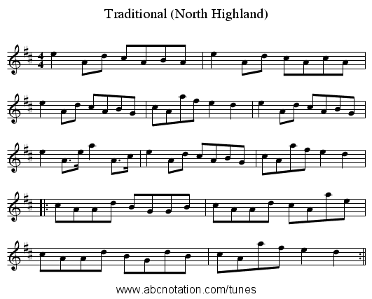 Traditional (North Highland) - staff notation