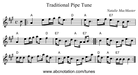 Traditional Pipe Tune - staff notation