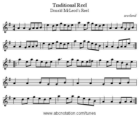 Traditional Reel - staff notation