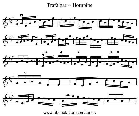 Trafalgar -- Hornpipe - staff notation