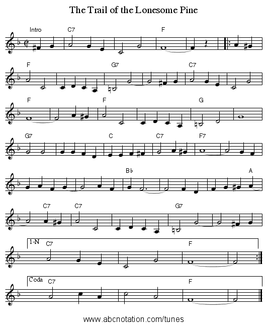 Trail of the Lonesome Pine, The - staff notation