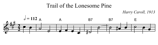 Trail of the Lonesome Pine - staff notation