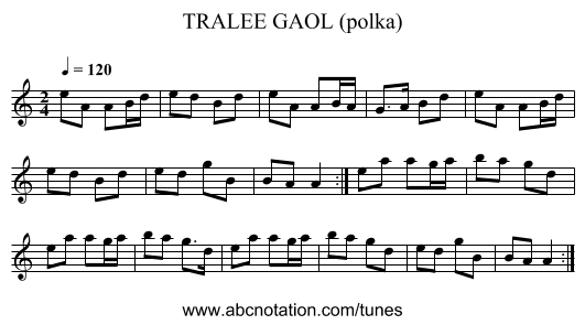 TRALEE GAOL (polka) - staff notation