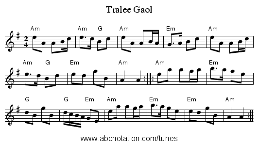 Tralee Gaol - staff notation