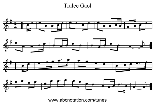 Tralee Gaol - staff notation