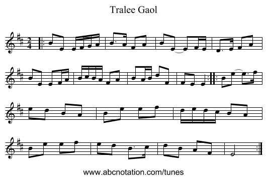Tralee Gaol - staff notation