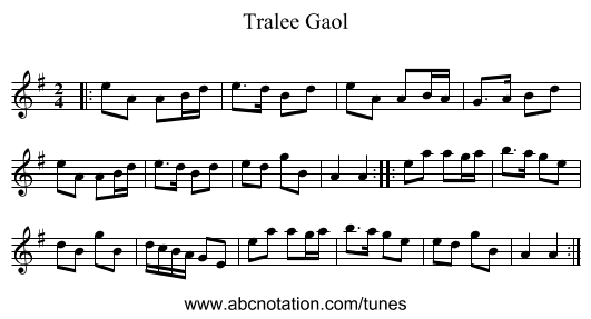 Tralee Gaol - staff notation