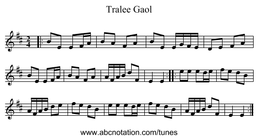 Tralee Gaol - staff notation