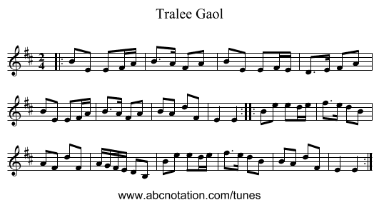 Tralee Gaol - staff notation