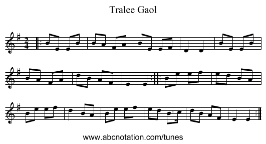 Tralee Gaol - staff notation