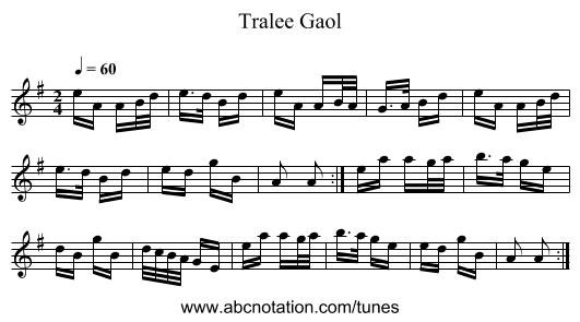 Tralee Gaol - staff notation