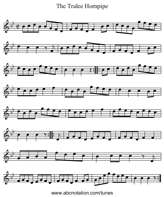 Tralee Hornpipe, The - staff notation