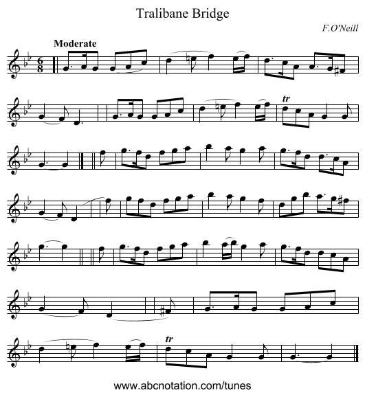 Tralibane Bridge - staff notation