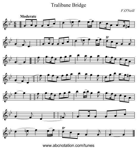 Tralibane Bridge - staff notation