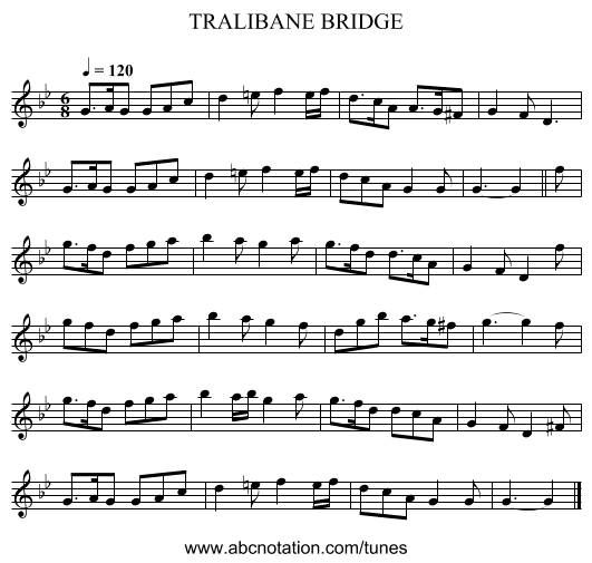 TRALIBANE BRIDGE - staff notation