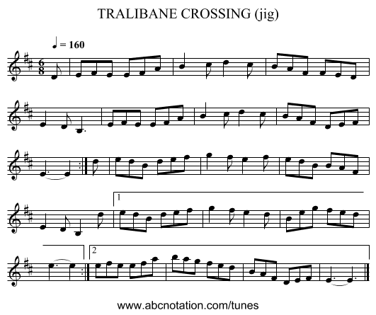 TRALIBANE CROSSING (jig) - staff notation
