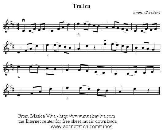 Trallen - staff notation