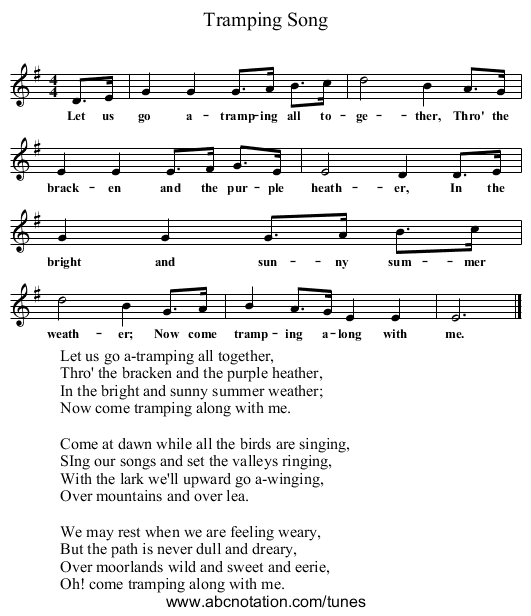 Tramping Song - staff notation