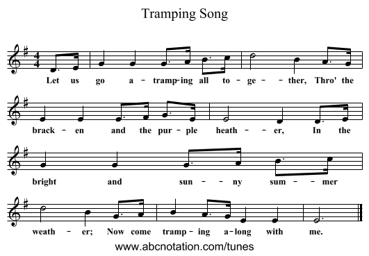 Tramping Song - staff notation