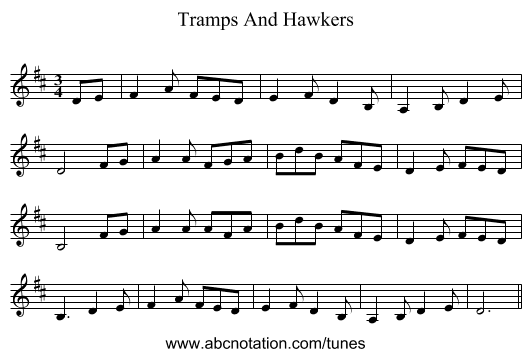 Tramps And Hawkers - staff notation
