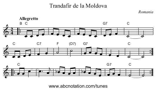 Trandafir de la Moldova - staff notation
