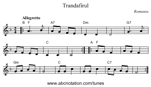 Trandafirul - staff notation