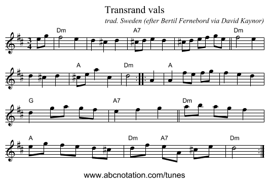 Transrand vals - staff notation