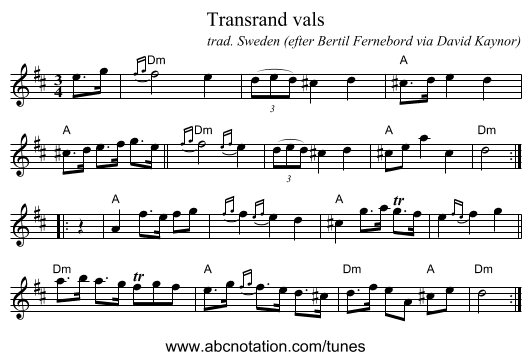 Transrand vals - staff notation