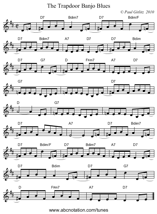Trapdoor Banjo Blues, The - staff notation