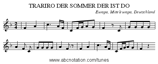 TRARIRO DER SOMMER DER IST DO - staff notation