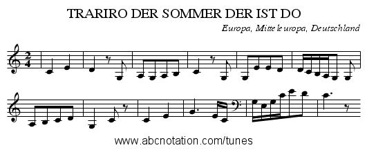 TRARIRO DER SOMMER DER IST DO - staff notation