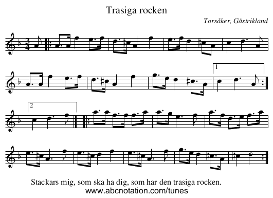 Trasiga rocken - staff notation