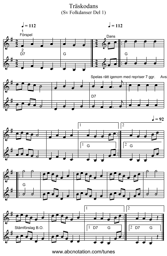 Träskodans - staff notation