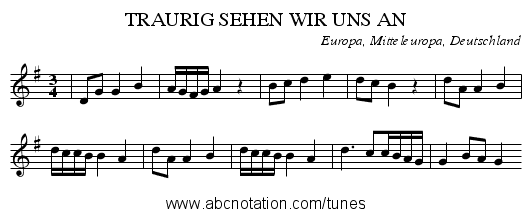 TRAURIG SEHEN WIR UNS AN - staff notation
